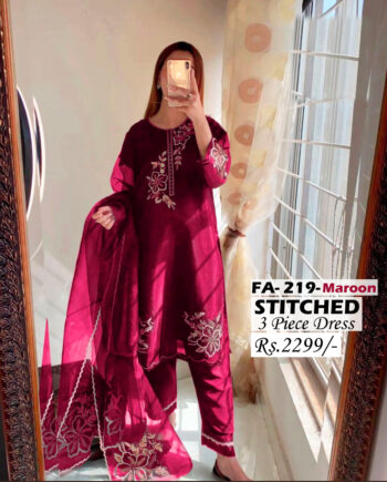 STISTITCHED 3 piece DRESS FA 219 Maroon