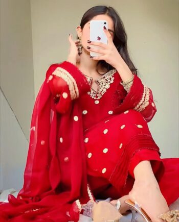 STITCHED 3 piece DRESS FA 223 Red