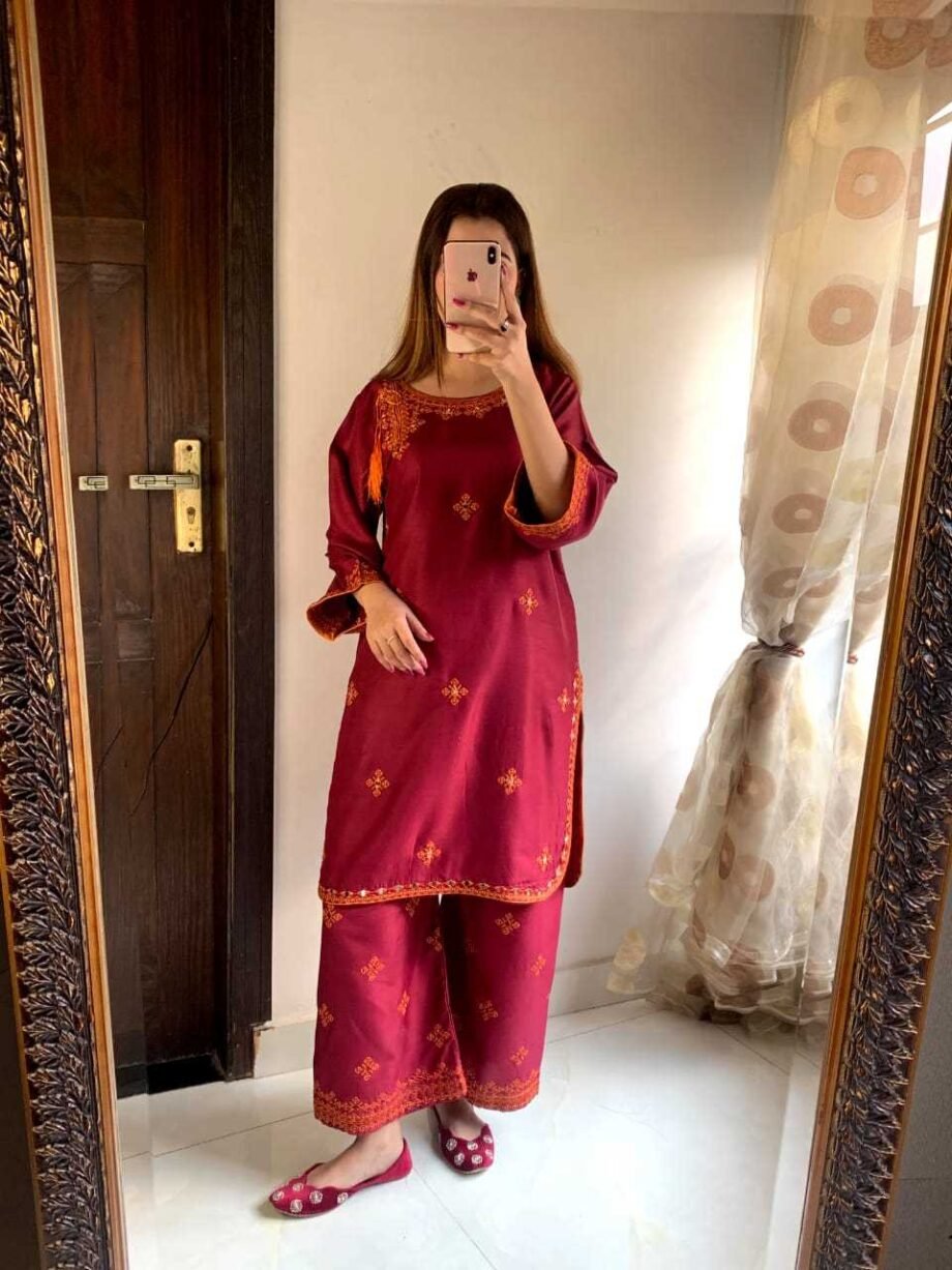 STITCHED 2 piece DRESS FA- 228 Red