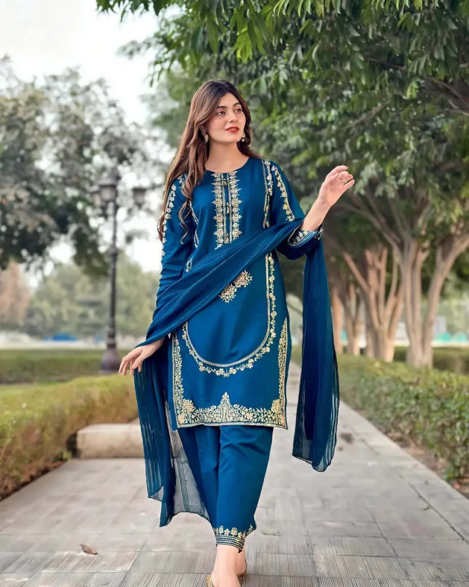STITCHED 3 piece DRESS FA 224 C- ferozi