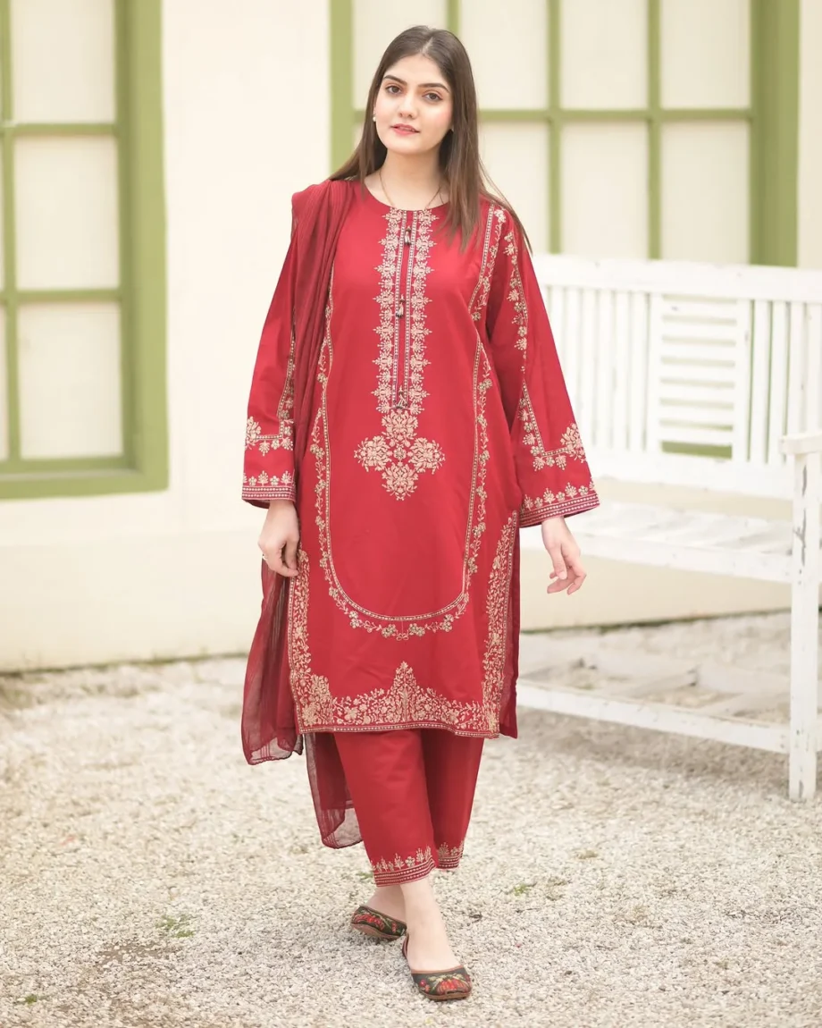 STITCHED 3 piece DRESS FA 224 Red